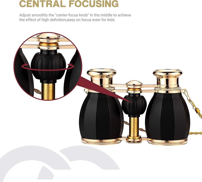 ESSLNB Opera Glasses Binoculars for Women Adults 4X30mm Theater Glasses Compact for Theater and Concerts Antique Binoculars with Case Removable Chain (Black) - Image 5